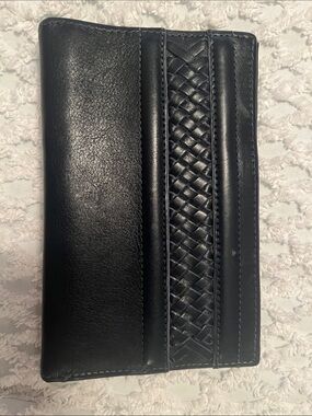 Brighton Navy Blue Leather ID Window Wallet with Textured Grain